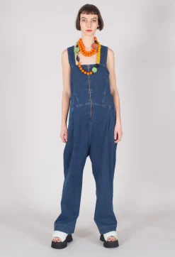 Drop Crotch Denim Jumpsuit in Blue