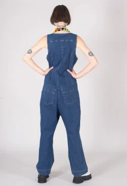 Drop Crotch Denim Jumpsuit in Blue