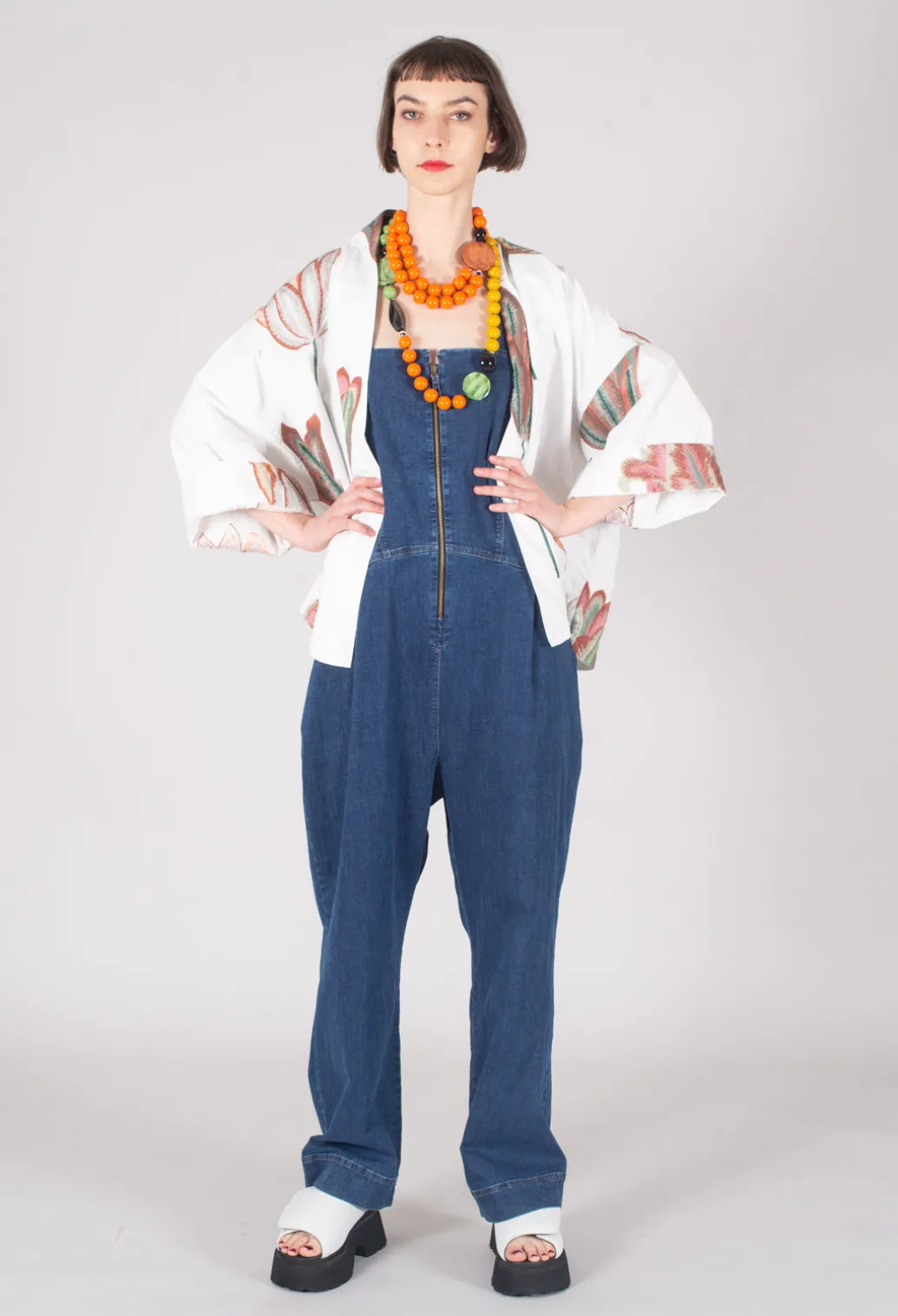 Drop Crotch Denim Jumpsuit in Blue