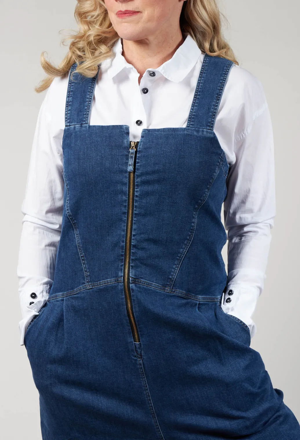 Drop Crotch Denim Jumpsuit in Blue