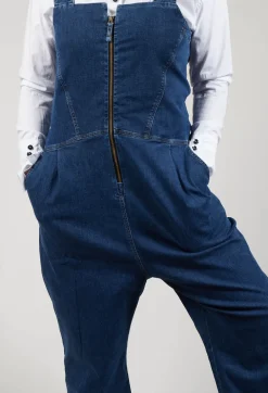 Drop Crotch Denim Jumpsuit in Blue