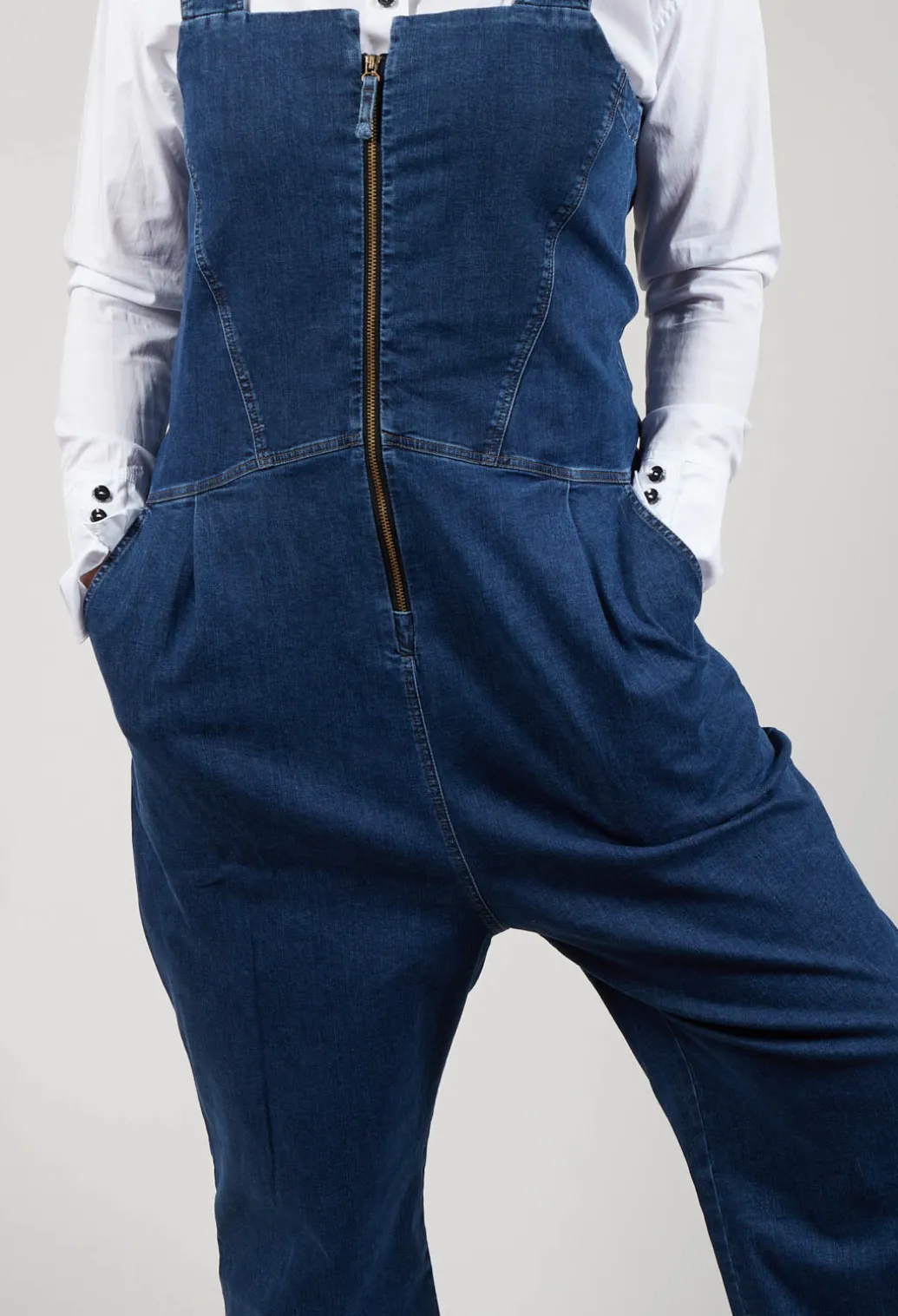 Drop Crotch Denim Jumpsuit in Blue