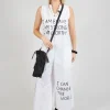 Drop Crotch Jumpsuit with Lettering in White