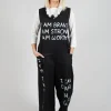 Drop Crotch Jumpsuit with Lettering in Black