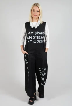 Drop Crotch Jumpsuit with Lettering in Black