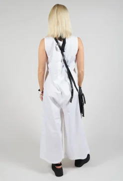 Drop Crotch Jumpsuit with Lettering in White