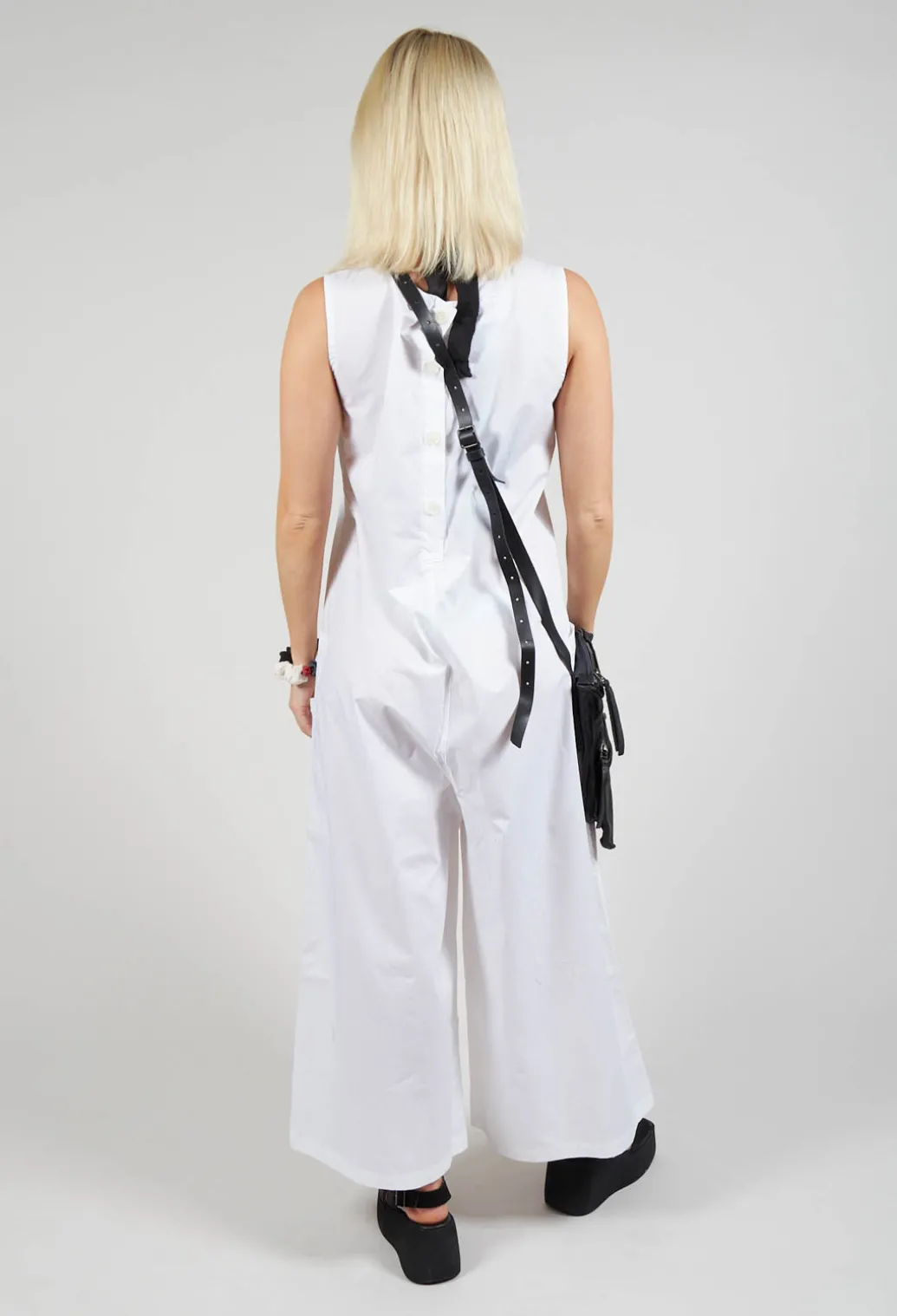 Drop Crotch Jumpsuit with Lettering in White