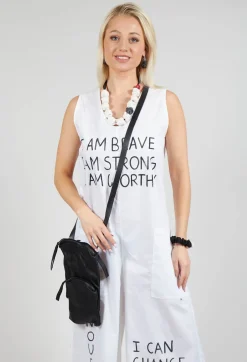 Drop Crotch Jumpsuit with Lettering in White