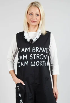 Drop Crotch Jumpsuit with Lettering in Black
