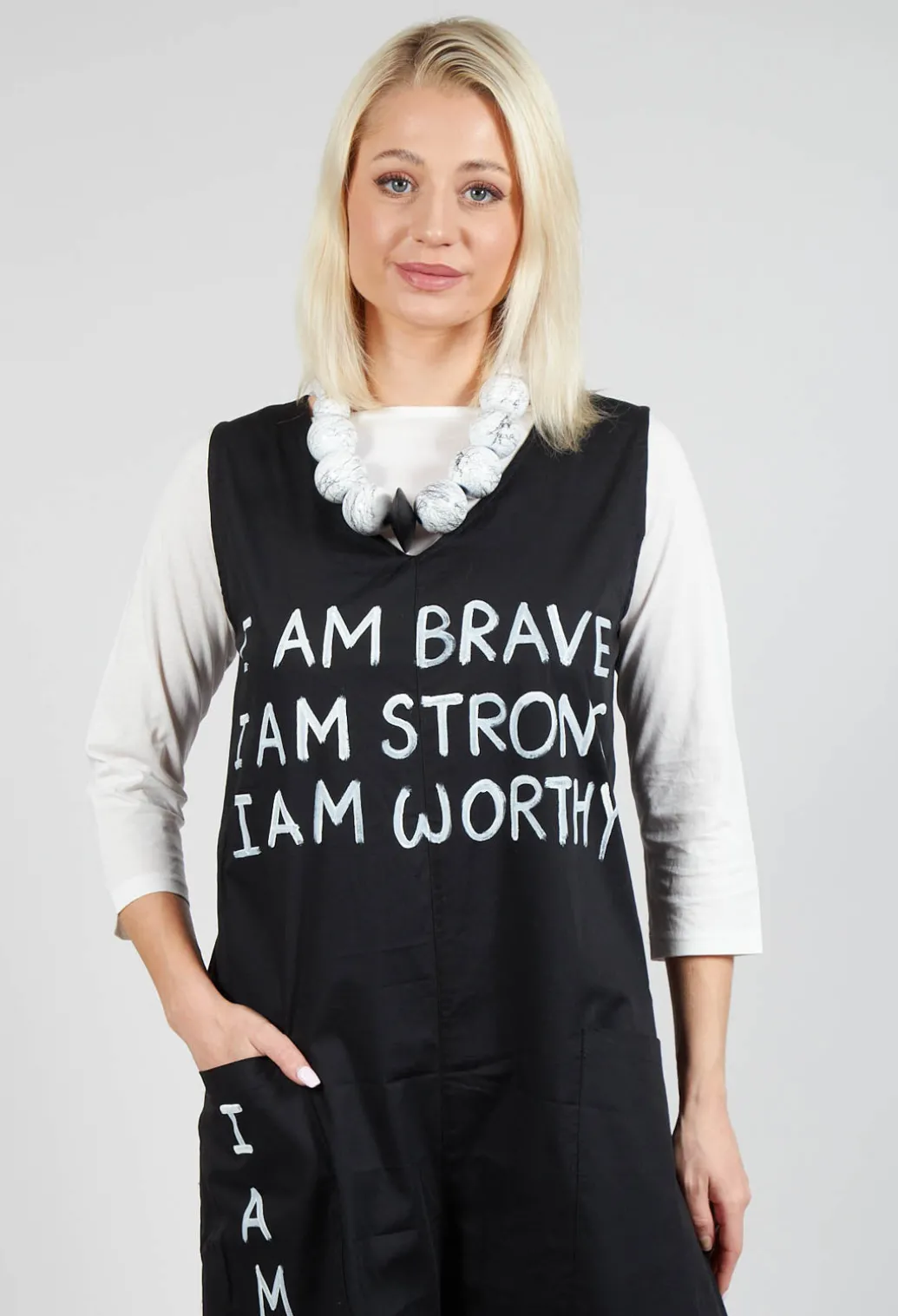 Drop Crotch Jumpsuit with Lettering in Black