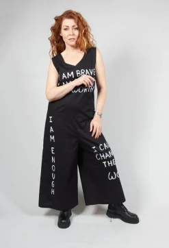 Drop Crotch Jumpsuit with Lettering in Black