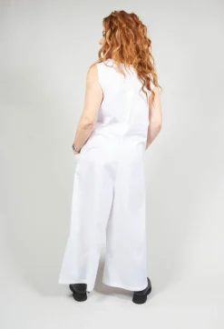 Drop Crotch Jumpsuit with Lettering in White