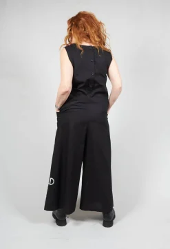 Drop Crotch Jumpsuit with Lettering in Black