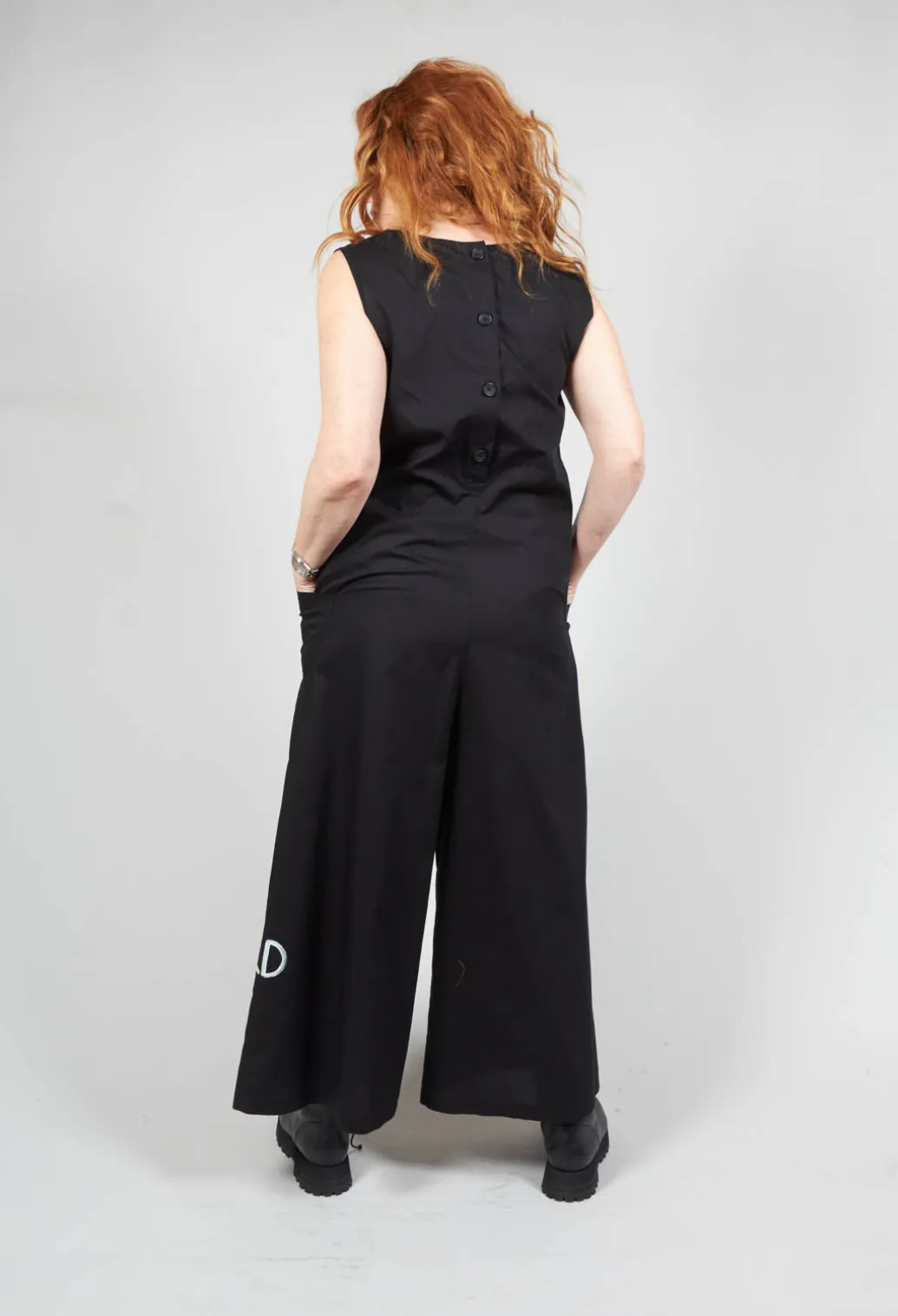 Drop Crotch Jumpsuit with Lettering in Black