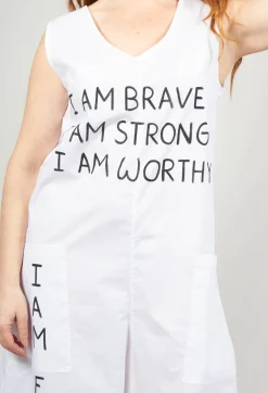 Drop Crotch Jumpsuit with Lettering in White