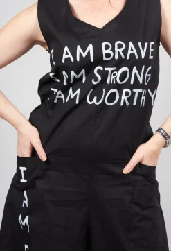 Drop Crotch Jumpsuit with Lettering in Black