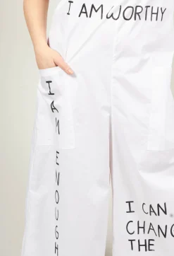 Drop Crotch Jumpsuit with Lettering in White
