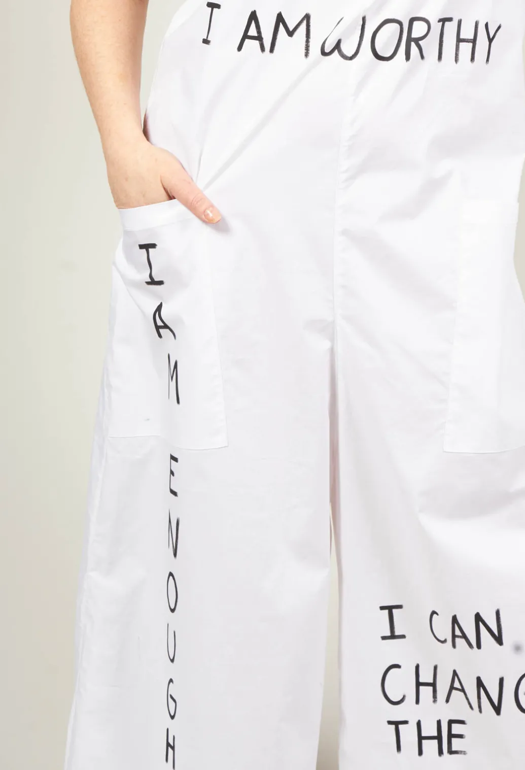 Drop Crotch Jumpsuit with Lettering in White