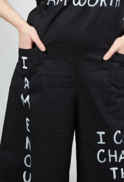 Drop Crotch Jumpsuit with Lettering in Black
