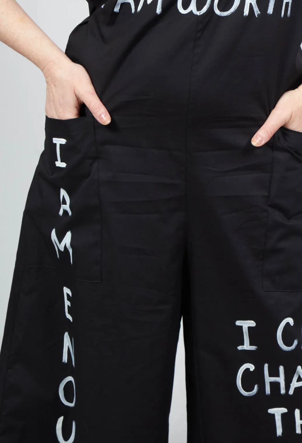Drop Crotch Jumpsuit with Lettering in Black