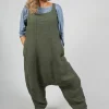 Drop Crotch Linen Jumpsuit in Olive