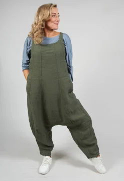 Drop Crotch Linen Jumpsuit in Olive