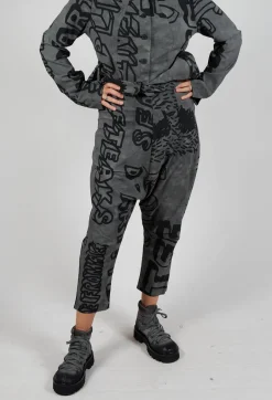 Drop Crotch Trousers in Rock Big Print