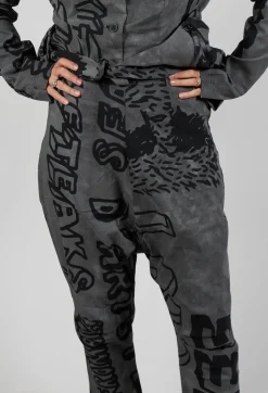 Drop Crotch Trousers in Rock Big Print