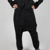 Drop Crotch Trousers with Tapered Leg in Black Big Print