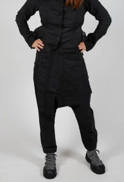 Drop Crotch Trousers with Tapered Leg in Black Big Print