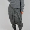 Drop Crotch Trousers with Statement Pockets in Pencil Cloud