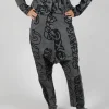 Drop Crotch Trousers with Tapered Leg in Rock Big Print