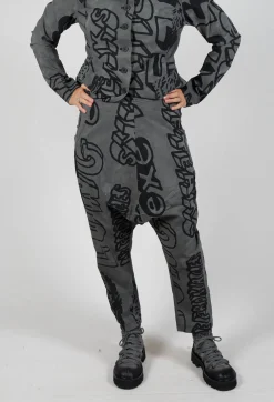 Drop Crotch Trousers with Tapered Leg in Rock Big Print