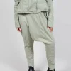 Drop Crotch Trousers with Exposed Seams in Defender
