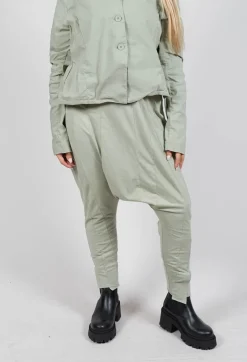 Drop Crotch Trousers with Exposed Seams in Defender