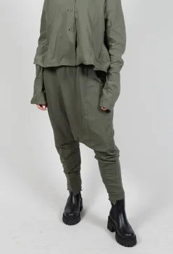 Drop Crotch Trousers with Exposed Seams in Camp