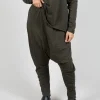 Drop Crotch Trousers with Exposed Seams in Jungle