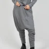 Drop Crotch Trousers with Exposed Seams in Rock