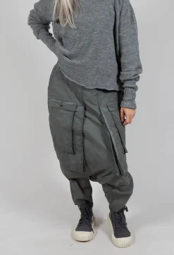 Drop Crotch Trousers with Statement Pockets in Pencil Cloud