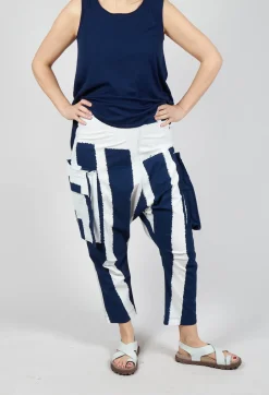 Drop Crotch Trousers with Feature Pockets in Navy Print
