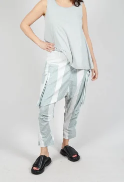 Drop Crotch Trousers with Feature Pockets in Grey Print