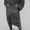 Drop Crotch Trousers with Statement Pockets in Coal Cloud