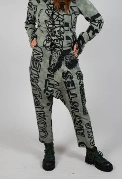 Drop Crotch Trousers with Tapered Leg in Defender Big Print