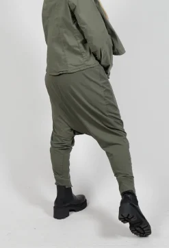 Drop Crotch Trousers with Exposed Seams in Camp