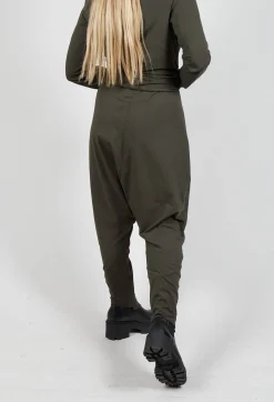 Drop Crotch Trousers with Exposed Seams in Jungle