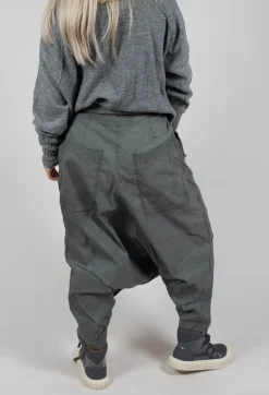 Drop Crotch Trousers with Statement Pockets in Pencil Cloud