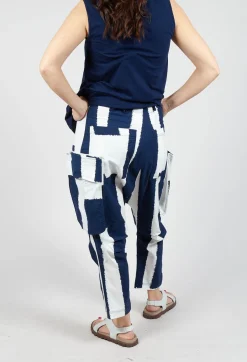 Drop Crotch Trousers with Feature Pockets in Navy Print