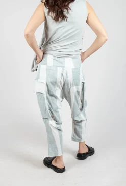 Drop Crotch Trousers with Feature Pockets in Grey Print