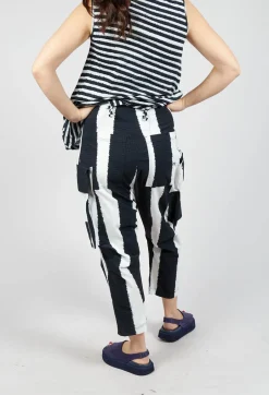 Drop Crotch Trousers with Feature Pockets in Black Print