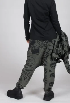 Drop Crotch Trousers with Tapered Leg in Camp Big Print